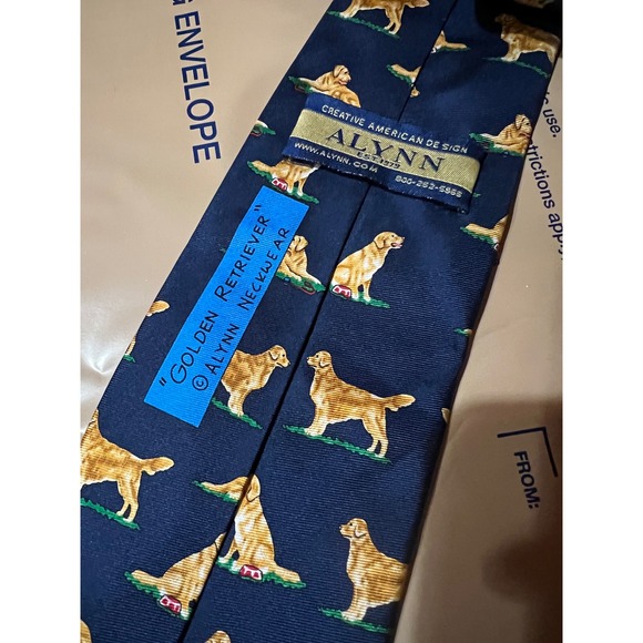 ALynn Golden Retriever Neckwear 100 Percent Silk Handmade Navy Blue Dog Tie - Picture 2 of 5